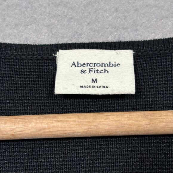 Abercrombie Black Knit Sweater Top Zip Front Edgy Dark Minimalist Soft Stretch - Picture 4 of 6